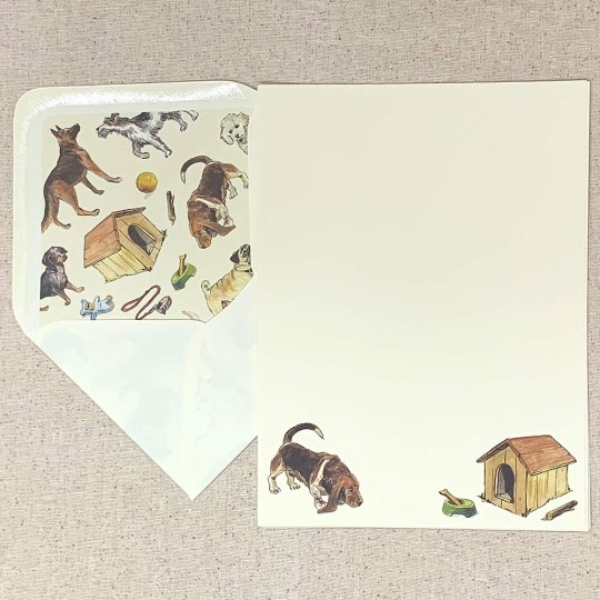 Italian Stationery Letter Writing Set in Portfolio ~ 10 sheets + 10 envelopes ~ Mixed Dogs